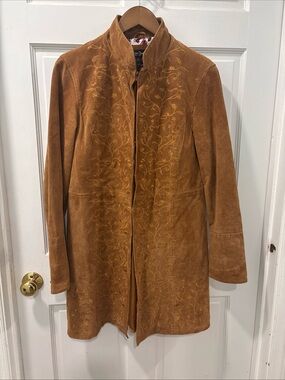 Prosper & Devine Women’s Vintage Long Leather Jacket Embroidered Size L Western